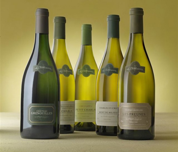 Wine Chablis in a classic Burgundy shaped bottles