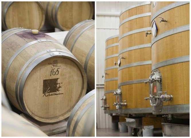 Баррік (225 л) для витримки вина, 100-літній дуб, Франція Кюве (7000 л) для бродіння винограду, 100-літній дуб, Франція