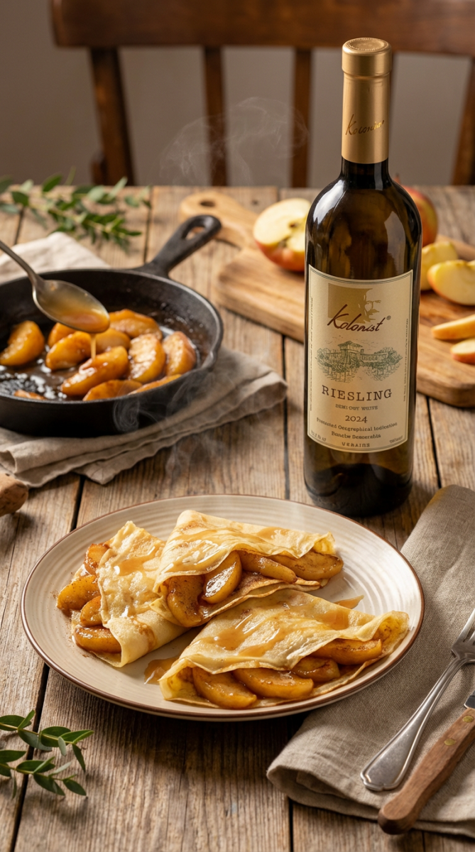 Pancake with Riesling Kolonist wine. 